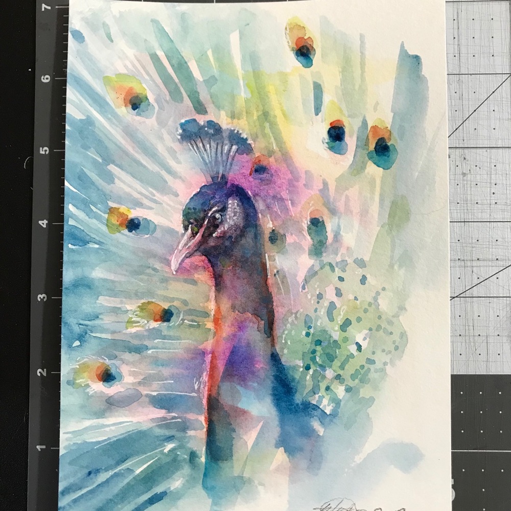 ⭕️ SOLD ⭕️ Original painting peacock Wildlife art - Picture 8 of 8
